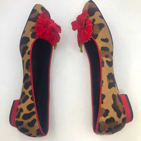 Ramon Tenza Leopard Print Flats with Red Floral Accent - Picture 4 of 16